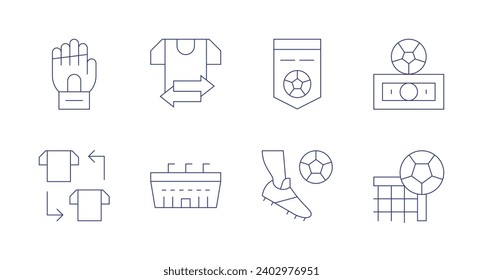Soccer icons. Editable stroke. Containing glove, player, football, stadium, soccer, soccer ball.