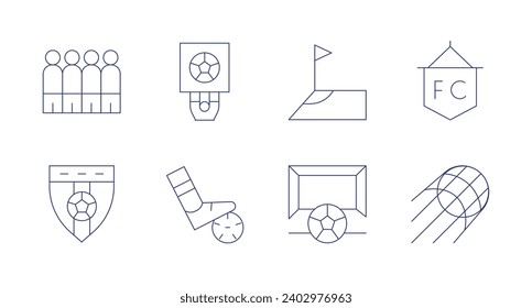 Soccer icons. Editable stroke. Containing barrier, badge, soccer, goal, football, fc.