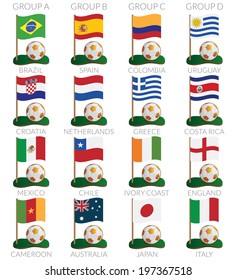 soccer icons with flags and footballs isolated on white