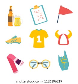 Soccer icons flat set isolated on white background, Cartoon illustration of 9 soccer football icons for web, vector illustration.