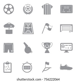 Soccer Icons. Gray Flat Design. Vector Illustration. 