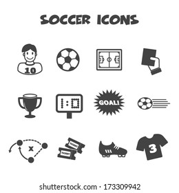 soccer icons, mono vector symbols