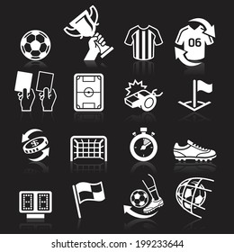 Soccer icons on black background. Vector illustration