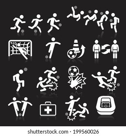 Soccer icons on black background. Vector illustration