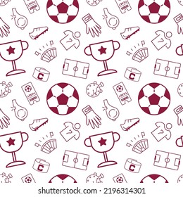 Soccer icons seamless pattern. Football cup stylish graphic design. Sport vector background for banner, card, wrapping, website, wallpaper etc.