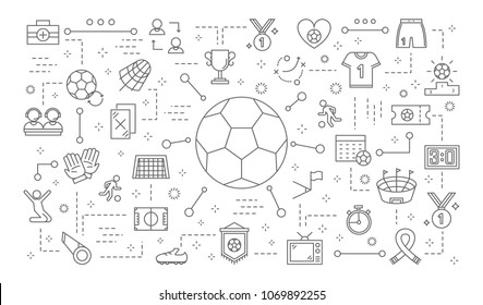 Soccer icons set with ball, shoes and more.