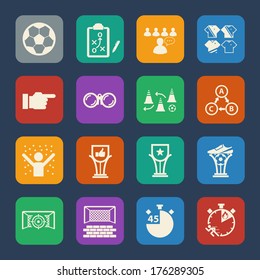 Soccer icons set.  Flat design for Website and Mobile applications. Vector