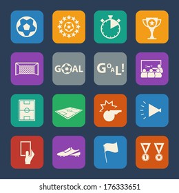 Soccer icons set. Flat design for Website and Mobile applications. Vector