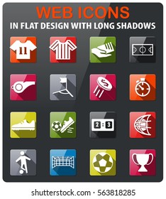 soccer icons set in flat design with long shadow