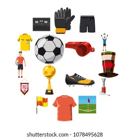 Soccer icons set football. Cartoon illustration of 16 soccer football vector icons for web