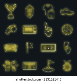 Soccer icons set in neon style. Football set collection vector illustration