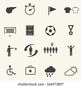 Soccer icons set with texture background. Vector