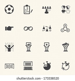 Soccer icons set with texture background. Vector