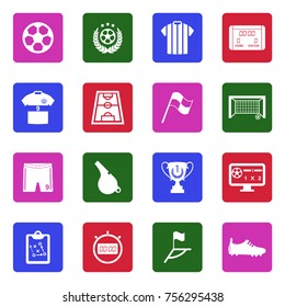 Soccer Icons. White Flat Design In Square. Vector Illustration. 