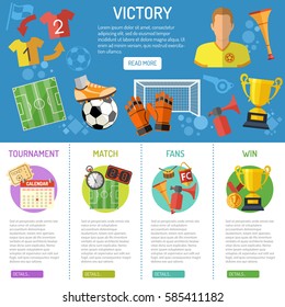 Soccer infographics with flat icons tournament,  player, award and goal, isolated vector illustration