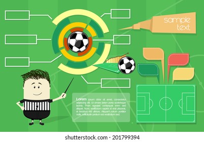 soccer infographics template illustration on green field background