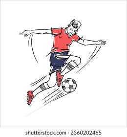Soccer instep kick action on football play. illustration of football game. sports illustration.