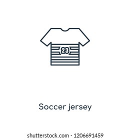 Soccer jersey concept line icon. Linear Soccer jersey concept outline symbol design. This simple element illustration can be used for web and mobile UI/UX.