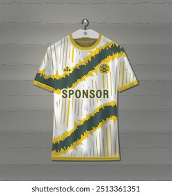 Soccer jersey design with abstract line patterns on a green and orange background