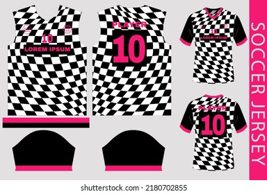 soccer jersey design template with sewing pattern print and mockup