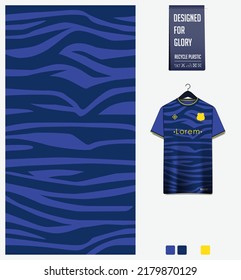 Soccer Jersey Design. Zebra Stripe Pattern On Blue Background For Soccer Kit, Football Kit, E-sport, Basketball, T Shirt Mockup Template. Fabric Pattern. Abstract Background. Vector Illustration.