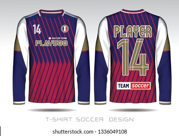Soccer jersey fabic. Blue and Red layout football sport t-shirt design. Template front, back view. Soccer kit national team shirt mock up.