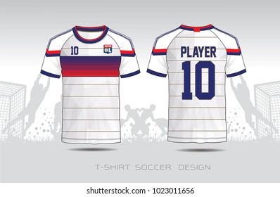 Soccer jersey fabic. Blue and white layout football sport t-shirt design. Template front, back view. Soccer kit national team shirt mock up.