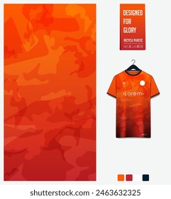 Fußball Jersey Stoff Textilmuster Design für. Fußball-Kit, Sport-Shirt Mockup für Fußball-Club. Einheitliche Vorderansicht. Abstraktes Muster für den Sporthintergrund. Tarnmuster. Vektorillustration