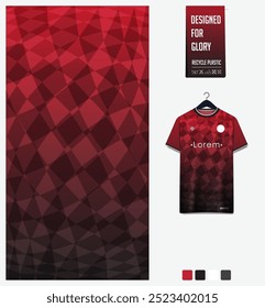 Diseño de patrón textil de tela de jersey de fútbol para kit de fútbol, maqueta de camiseta deportiva para club de fútbol. Vista frontal uniforme. Patrón geométrico para el fondo del deporte. Patrón a cuadros. Ilustración vectorial