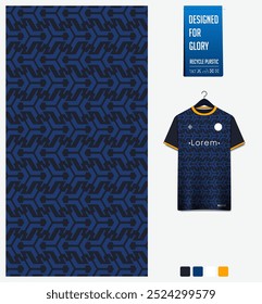 soccer jersey fabric textile pattern design for football kit, sport t-shirt mockup for football club. Uniform front view. Geometric pattern for sport background. Hud pattern. Vector Illustration