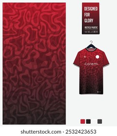 Fußball Jersey Stoff Textilmuster Design für Fußball-Kit, Sport T-Shirt Mockup für Fußball-Club. Einheitliche Frontansicht. Abstraktes Muster für sportlichen Hintergrund. Flüssigkeitsmuster. Vektorgrafik