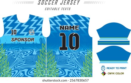 soccer jersey fabric textile pattern design for football kit, sport t-shirt mockup for football club. Uniform front view. Geometric pattern for sport background. Hud pattern. Vector Illustration