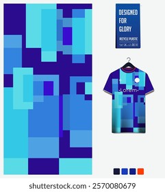 soccer jersey fabric textile pattern design for football kit, sport t-shirt mockup for football club. Uniform front view. Geometric pattern for sport clothing. Square pattern. Vector Illustration