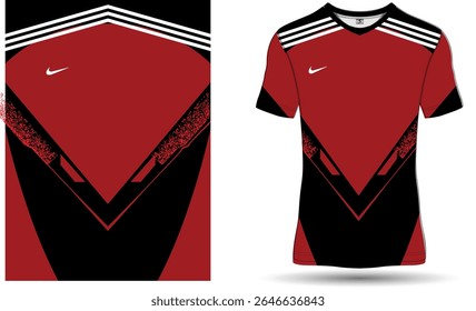 soccer jersey, football kit, jersey design, abstract pattern, sportswear, t-shirt mockup, vector template, athletic wear, football uniform, red stripe, sublimation jersey, editable jersey, black and r