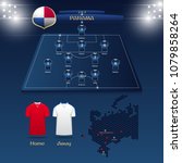 soccer jersey or football kit with match formation tactic infographic. Football player position on football pitch and stadium map. Vector Illustration.
