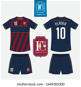 Soccer jersey or football kit mockup template design for sport club. Football t-shirt sport, shorts mock up. Soccer uniform in front view, back view . Football logo in flat design. Vector Illustration