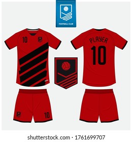 Soccer Jersey Or Football Kit Mockup Template Design For Sport Club. Football T-shirt Sport, Shorts Mock Up. Soccer Uniform In Front View, Back View. Soccer Logo In Flat Design. Vector Illustration.