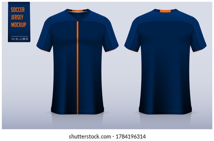 Soccer Jersey Or Football Kit Mockup Template Design For Football Club. Sport T-shirt, Soccer Uniform In Front View, Back View. Realistic Football Shirt Mockup. Vector Illustration.