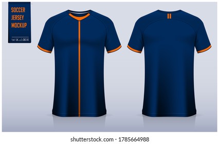 Soccer jersey or football kit mockup template design for football club. Sport t-shirt, Soccer uniform in front view, back view. Realistic football shirt mockup. Vector Illustration.