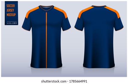 Soccer jersey or football kit mockup template design for football club. Sport t-shirt, Soccer uniform in front view, back view. Realistic football shirt mockup. Vector Illustration.