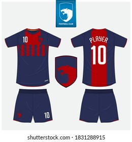 Soccer jersey or football kit mockup template design for football club. Sport t-shirt, Soccer uniform in front view, back view. Football shirt mockup in flat design. Vector Illustration.