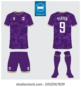Soccer jersey or football kit mockup design for football club. Football shirt, short, sock template. Soccer uniform in front view, back view. Football logo in flat design. Vector Illustration. 