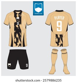 Soccer jersey or football kit mockup design for football club. Football shirt, short, sock template. Soccer uniform in front view, back view. Football logo in flat design. Vector Illustration. 