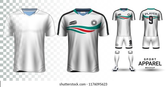 Soccer Jersey and Football Kit Presentation Mockup, The T-shirt Front and Back View and it is Fully Customization Isolated on Transparent Background, Can be used as a template with your own design.