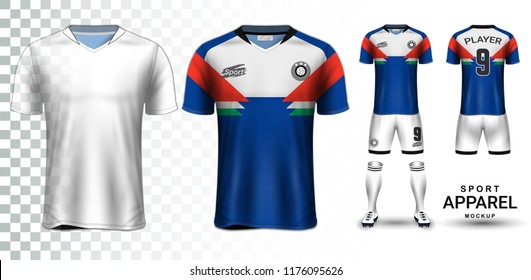 Soccer Jersey and Football Kit Presentation Mockup, The T-shirt Front and Back View and it is Fully Customization Isolated on Transparent Background, Can be used as a template with your own design.