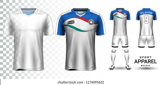 Soccer Jersey and Football Kit Presentation Mockup, The T-shirt Front and Back View and it is Fully Customization Isolated on Transparent Background, Can be used as a template with your own design.