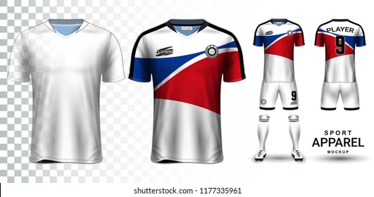 Soccer Jersey and Football Kit Presentation Mockup, The T-shirt Front and Back View and it is Fully Customization Isolated on Transparent Background, Can be used as a template with your own design.