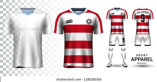 Soccer Jersey and Football Kit Presentation Mockup, The T-shirt Front and Back View and it is Fully Customization Isolated on Transparent Background, Can be used as a template with your own design.