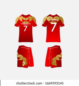 Soccer Jersey and Football Kit Presentation Mockup Template, Front and Back View Including Sportswear Uniform, Shorts and Socks and it is Fully Customization Isolated on White Background.