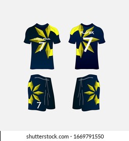 Soccer Jersey and Football Kit Presentation Mockup Template, Front and Back View Including Sportswear Uniform, Shorts and Socks and it is Fully Customization Isolated on White Background.